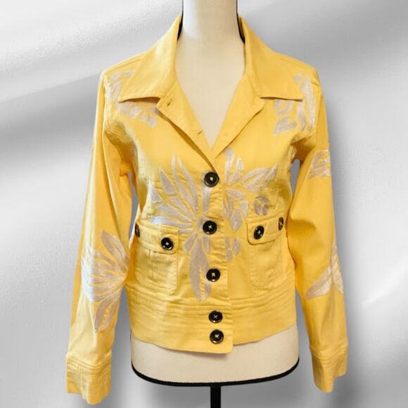 Vintage Casual Living Embroidered Trucker Style Jacket in Sunny Yellow ~ Medium - Picture 1 of 7